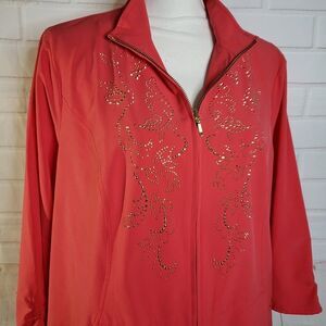NICE Chico's Zynergy Coral Orange Zip Front Lightweight Jacket womens L 2